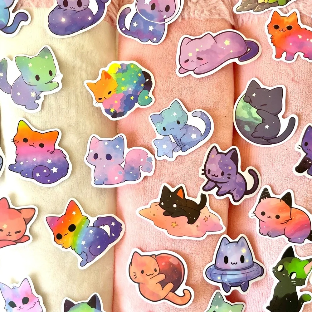 Rainbow Stars Kawaii Cute Cat Stickers Set